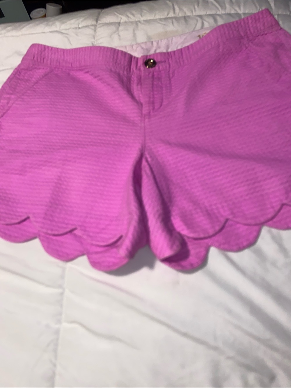 Lilly Pulitzer Hot Pink Scallop-Hem High-Waist Shorts